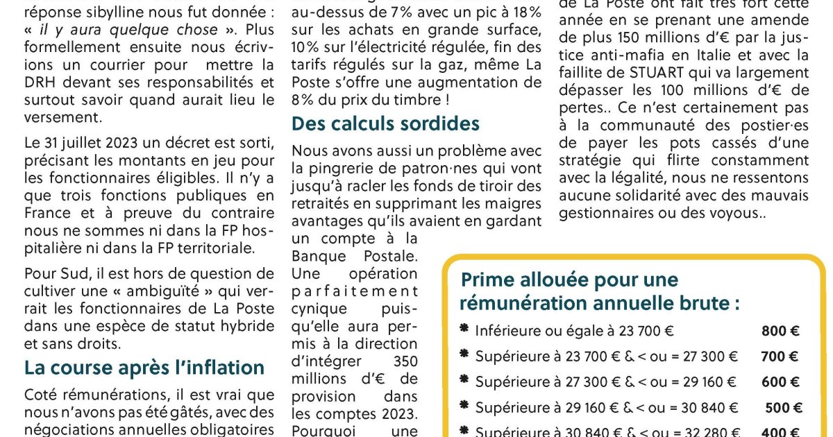 Pouvoir D’achat Des Fonctionnaires : La Prime 2023, Vite ! - Sud PTT