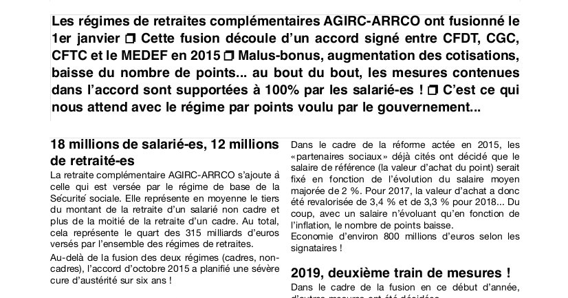 Réforme des régimes de retraites complémentaires AGIRC ARRCO Sud PTT