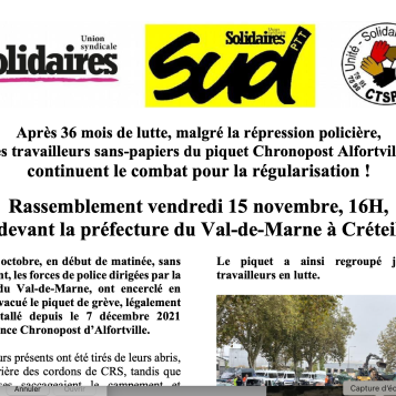 Après 36 mois de lutte, malgré la répression policière, les travailleurs sans-papiers du piquet Chronopost Alfortville continuent le combat !