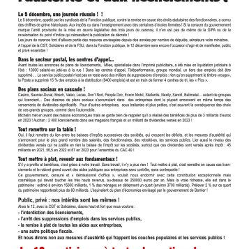 Le 12 décembre, dire non à l'austérité et aux licenciements !