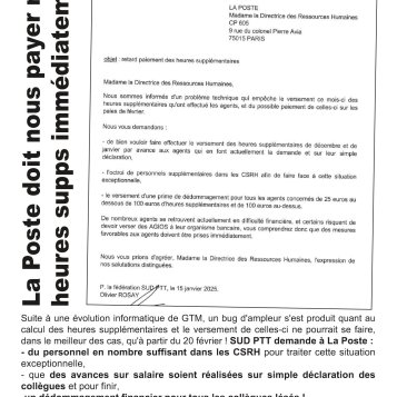 La Poste doit nous payer nos heures supps immédiatement !